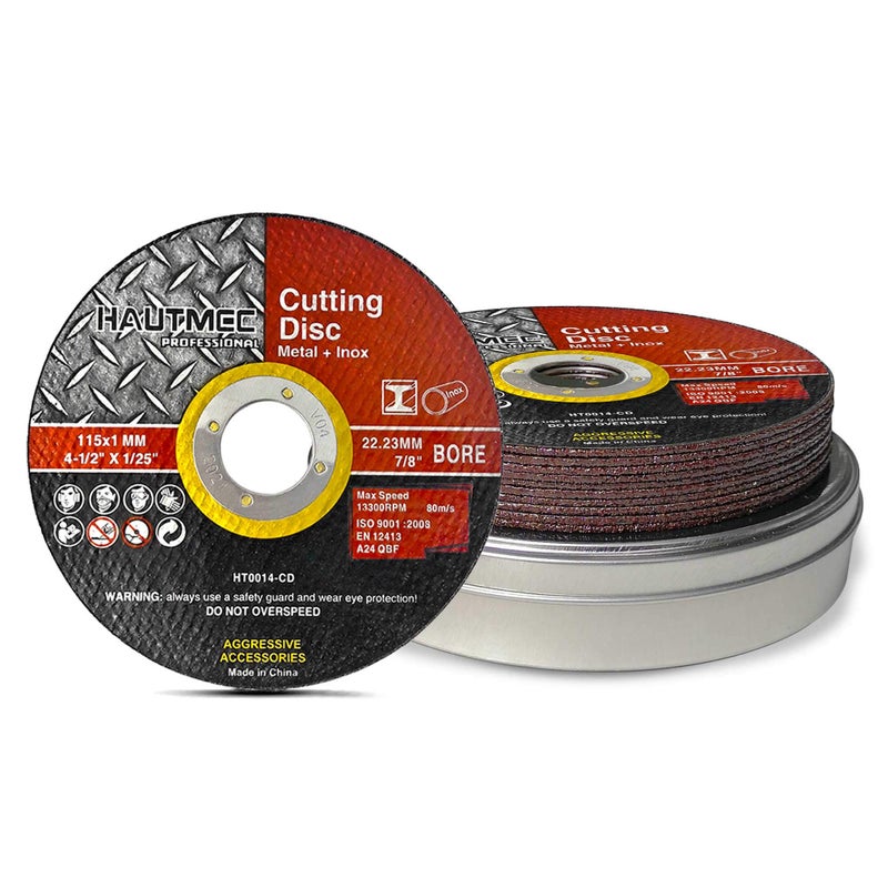 HAUTMEC Cut Off Wheels 4-1/2 inch, Metal Cutting Discs for Angle Grinder, Expert Aluminium Oxide Abrasive & .04" Ultrathin Design for Aggressive Cutting, MPA Certified, 7/8" Arbor (10 Pack) - HT0014 - Image 1